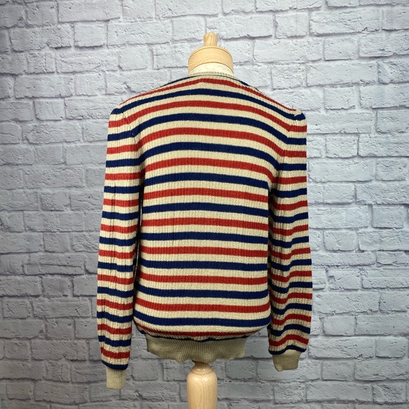 70s VTG V Neck Blue & Red Striped Sweater Size M - Picture 2 of 8